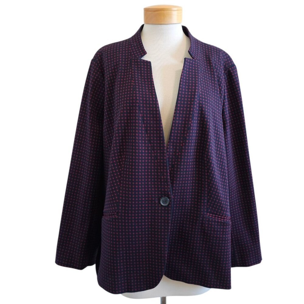 Talbots Aberdeen Jacquard Check Knit 1-Button Collared Blazer Womens Career 24W - Picture 2 of 12